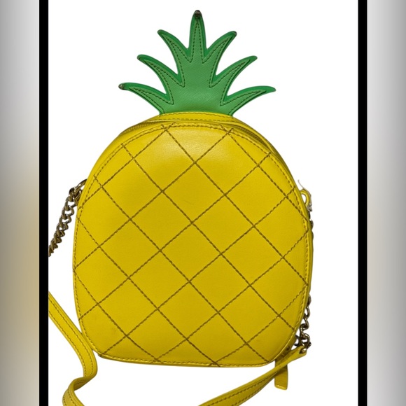 Kate Spade PINEAPPLE Leather Crossbody how Refreshing Yellow Purse Bag jeweled - Picture 3 of 10